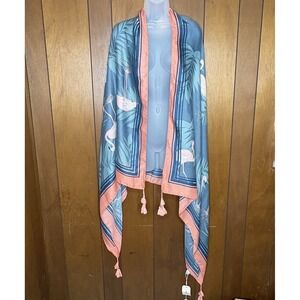 Simonetta Flamingo Print Shawl Kimono Wrap Scarf OS Tassel Boho Tropical Coastal